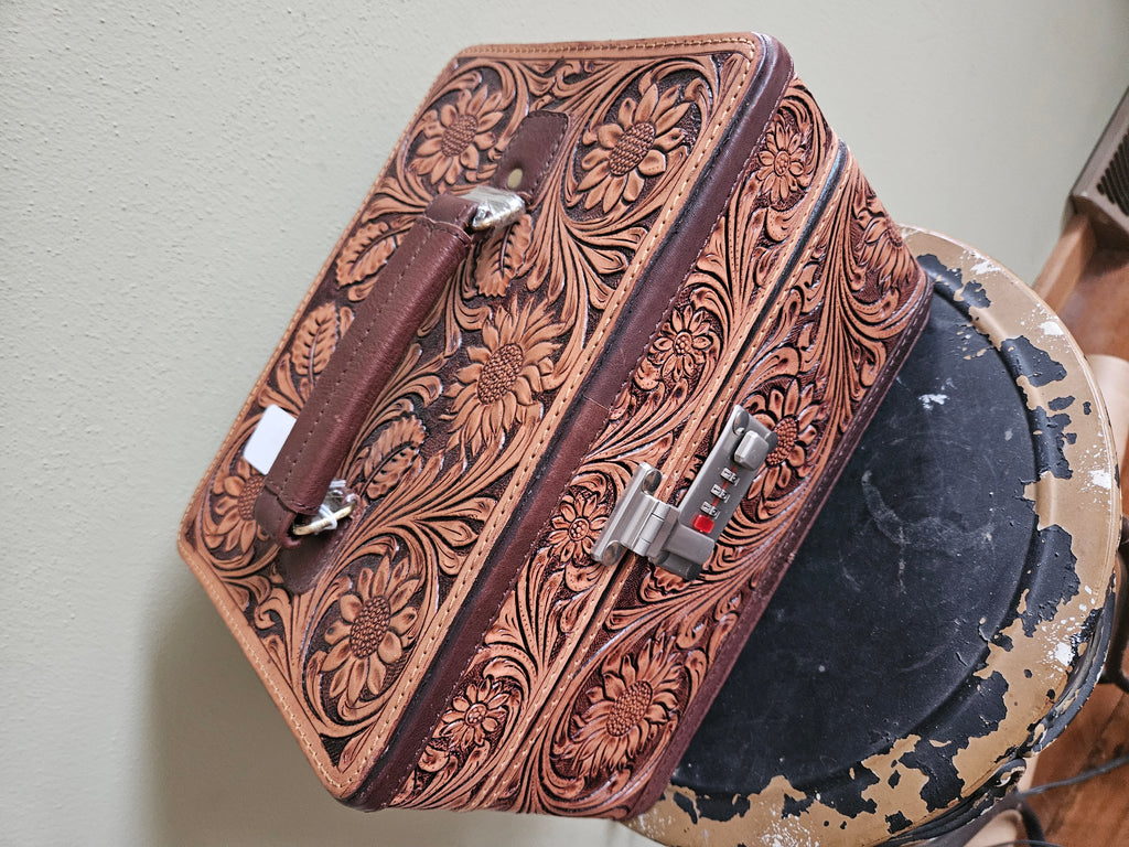 Locking Sunflower Leather Tooled Jewelry Box