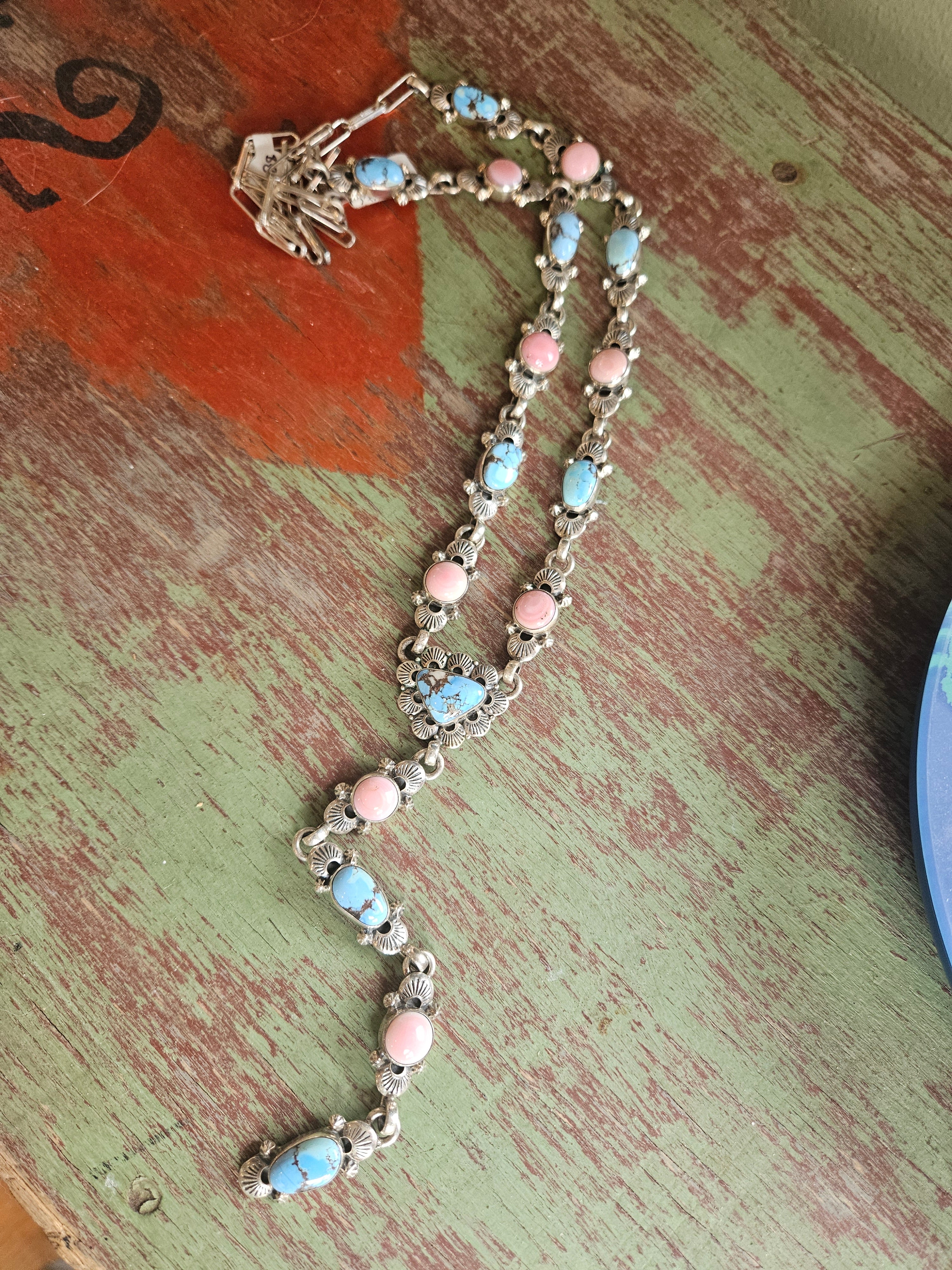 Golden Hills Turquoise and Pink Lariat Necklace SALE