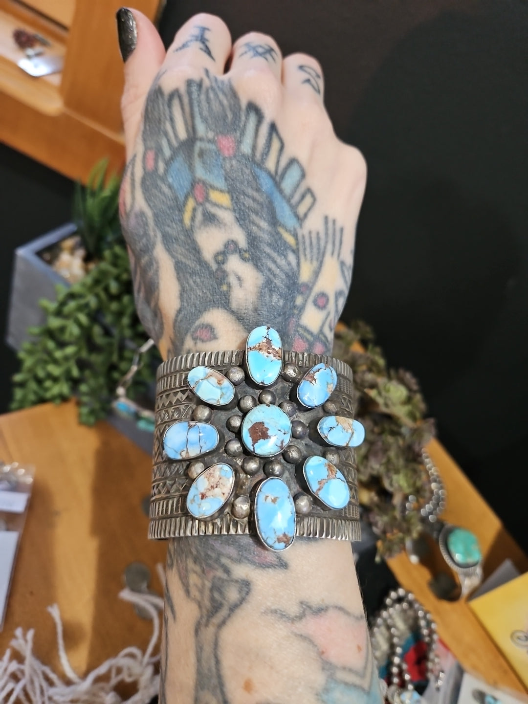 Golden Hills Turquoise Cluster Statement Cuff SALE