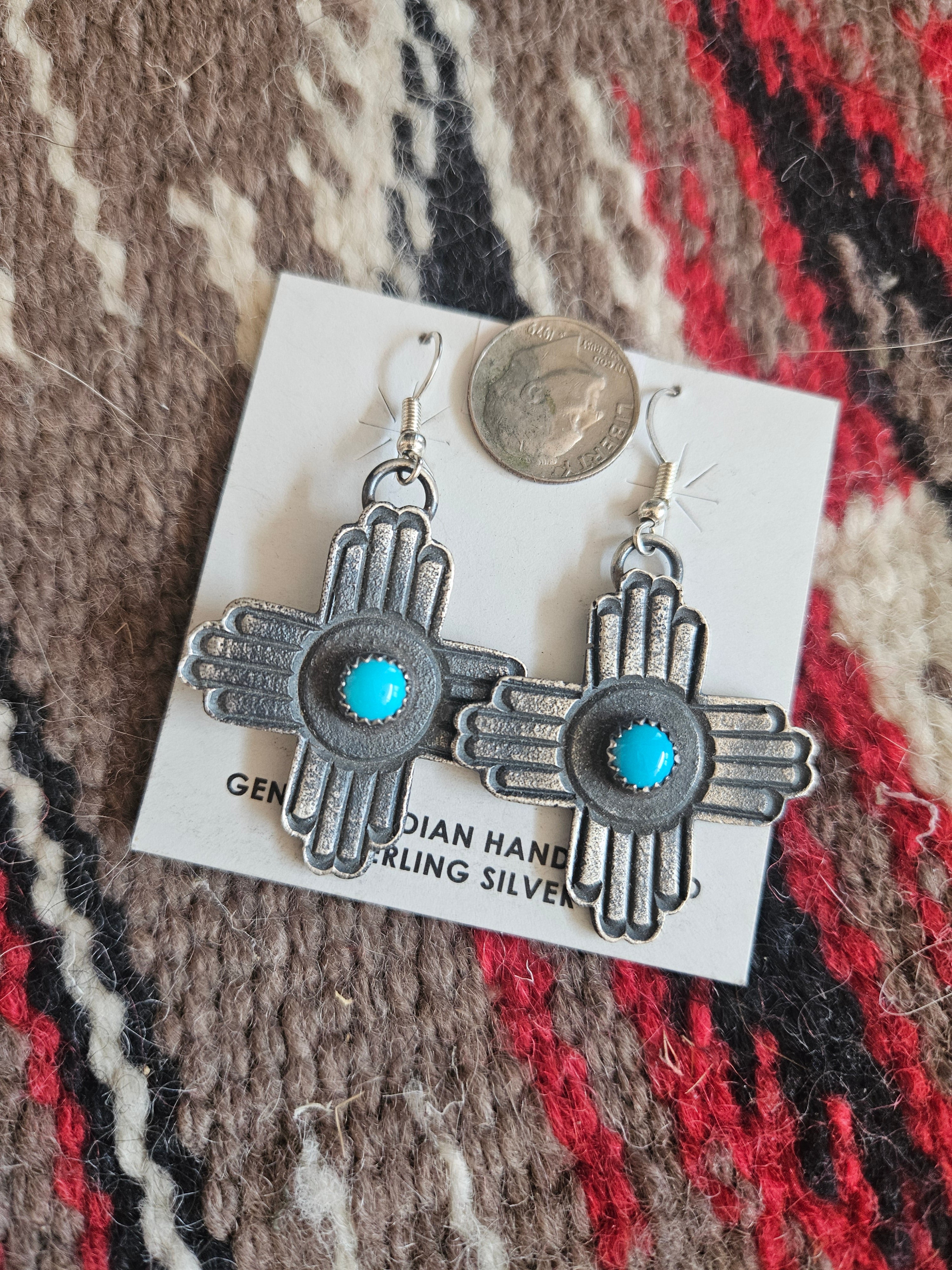 Turquoise Zia Cross Earrings