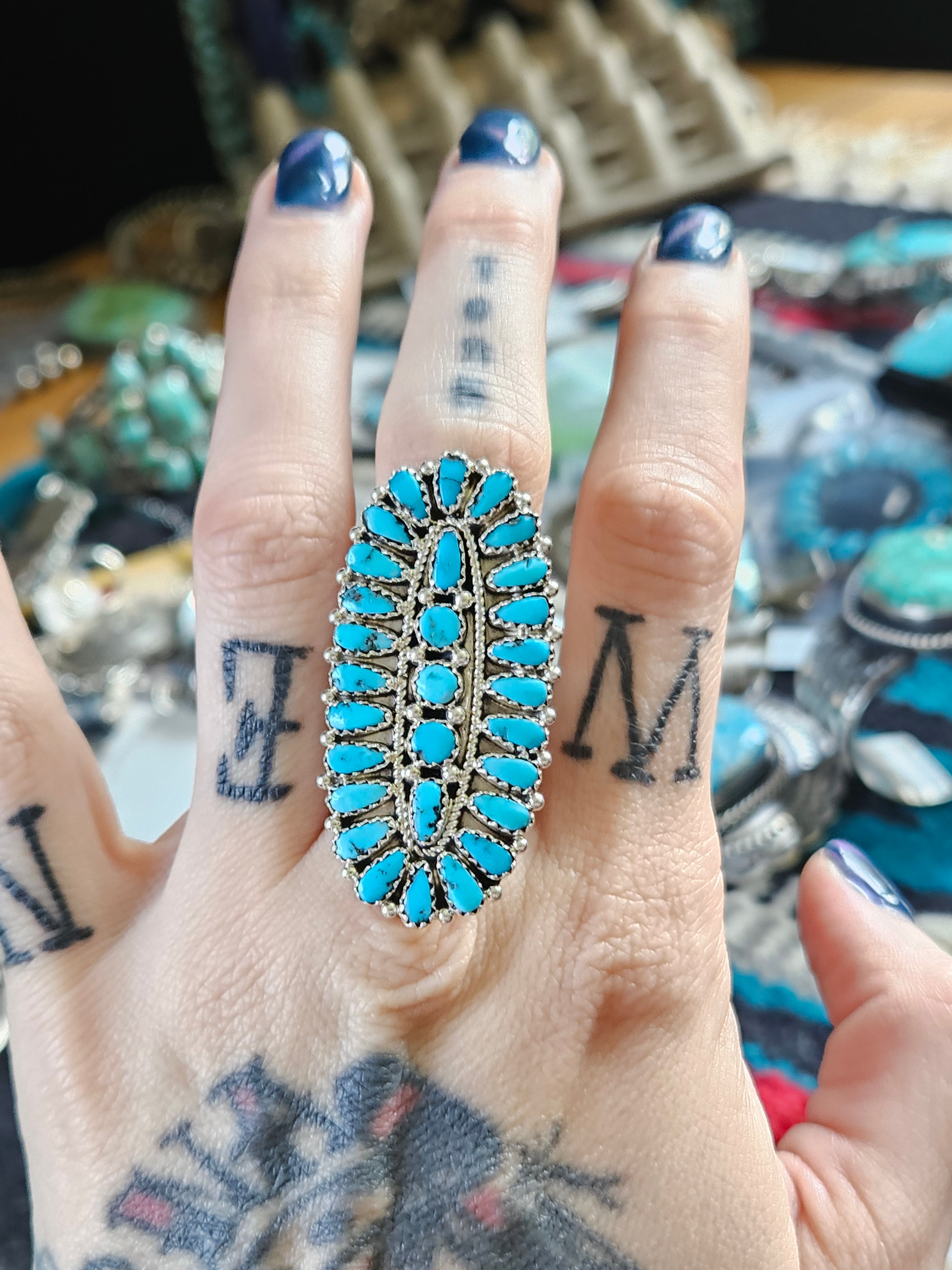 Turquoise Cluster Ring Size 8- SALE