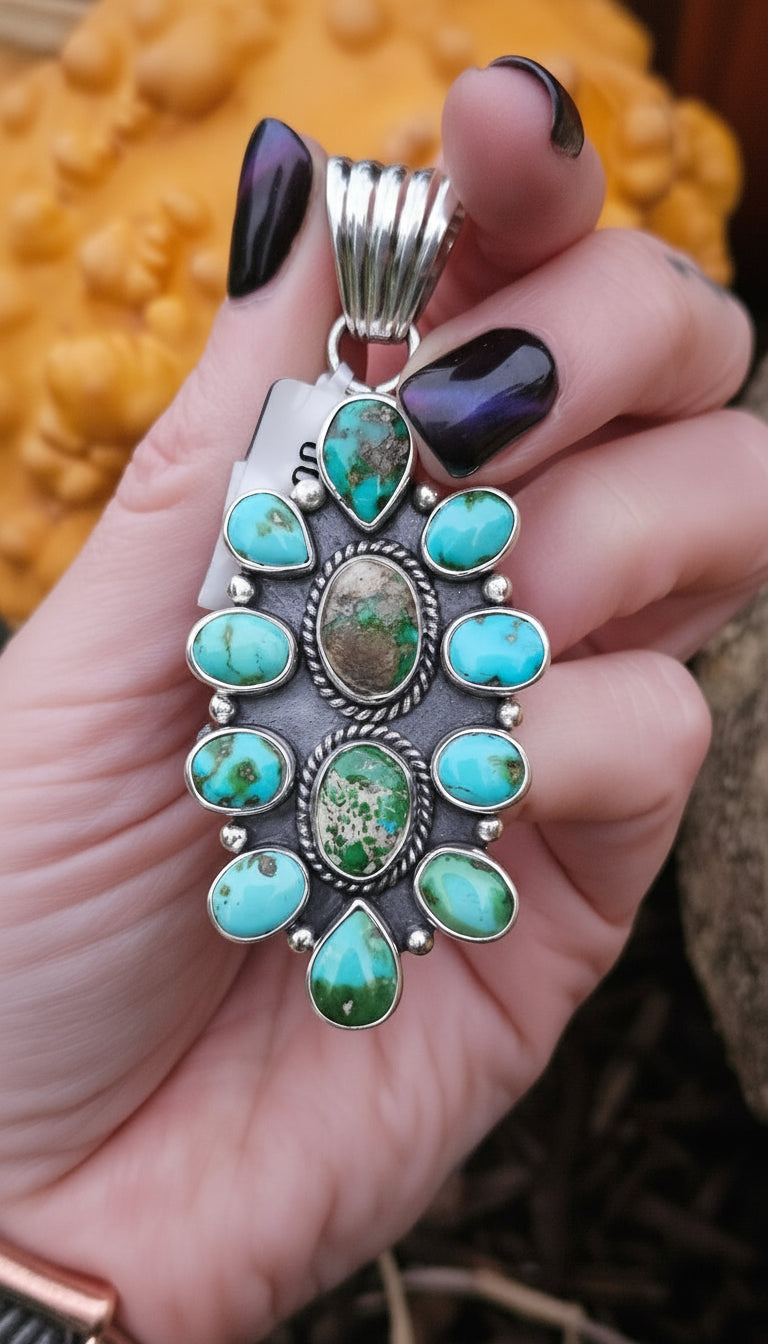 Pretty Sonoran Gold Turquoise Cluster Pendant