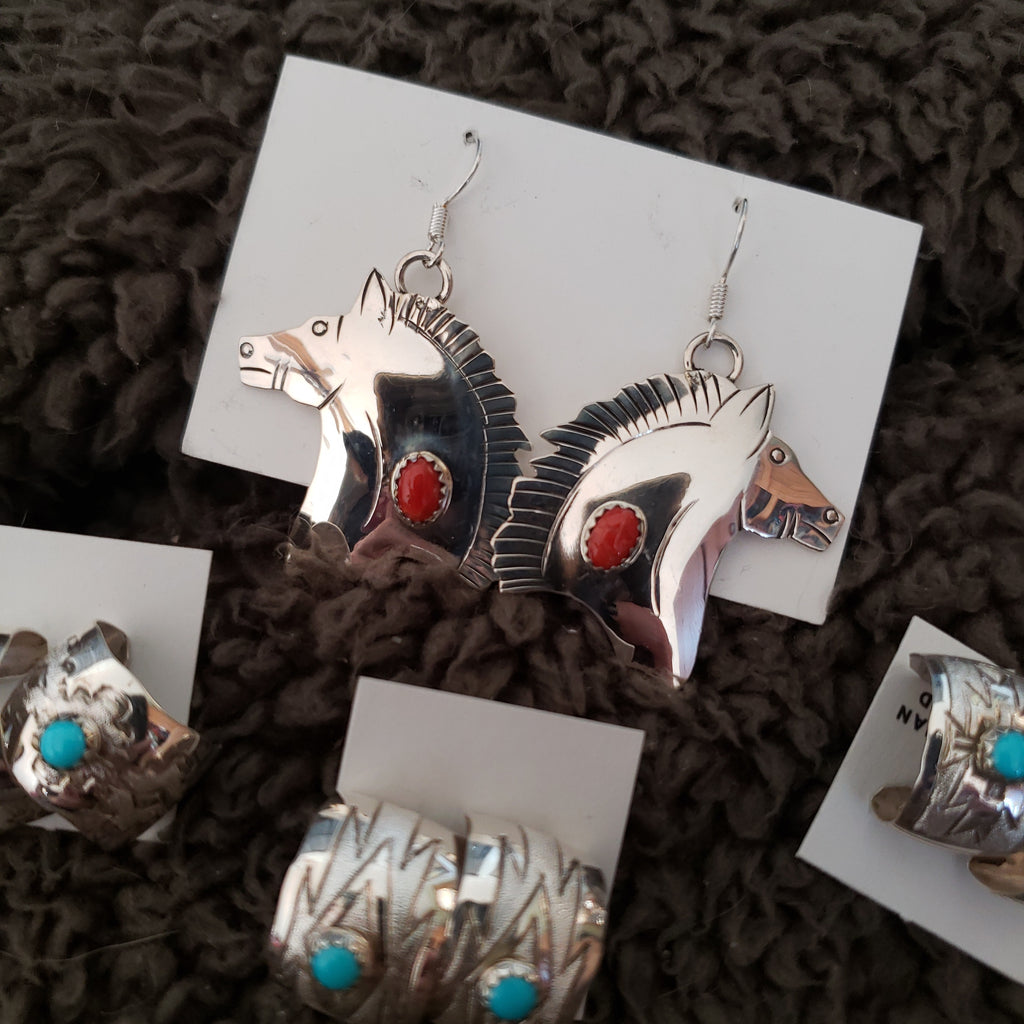 Coral Horse Earrings