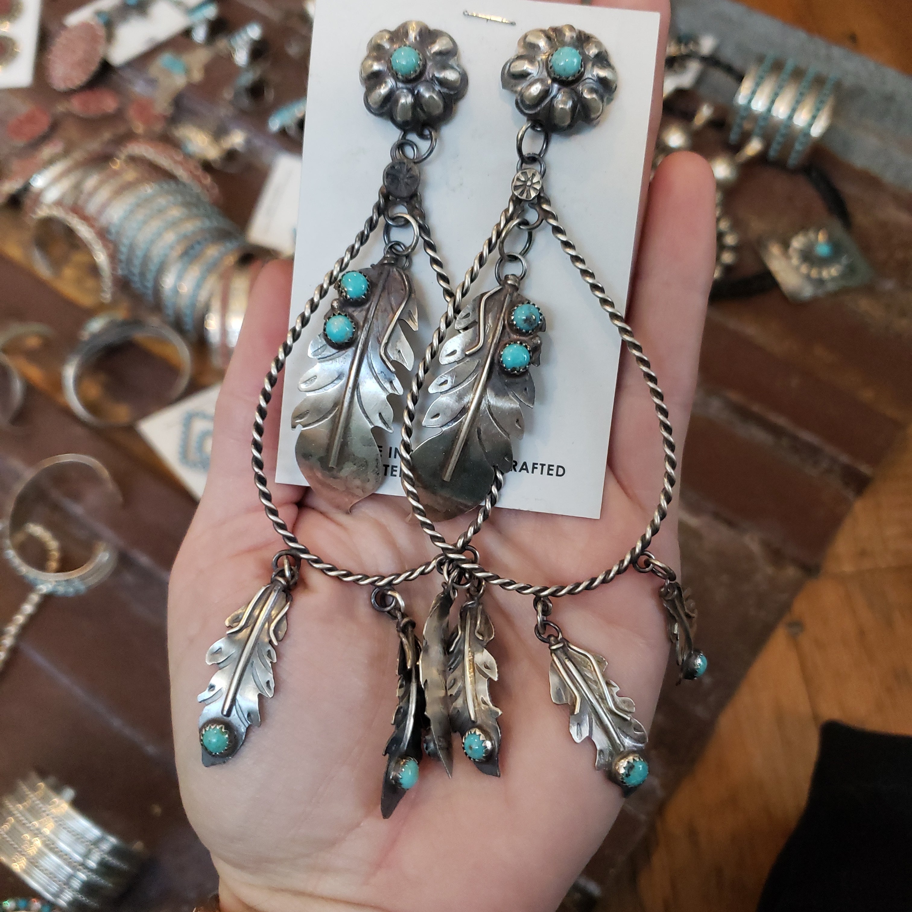 Turquoise Feather Statement Earrings SALE