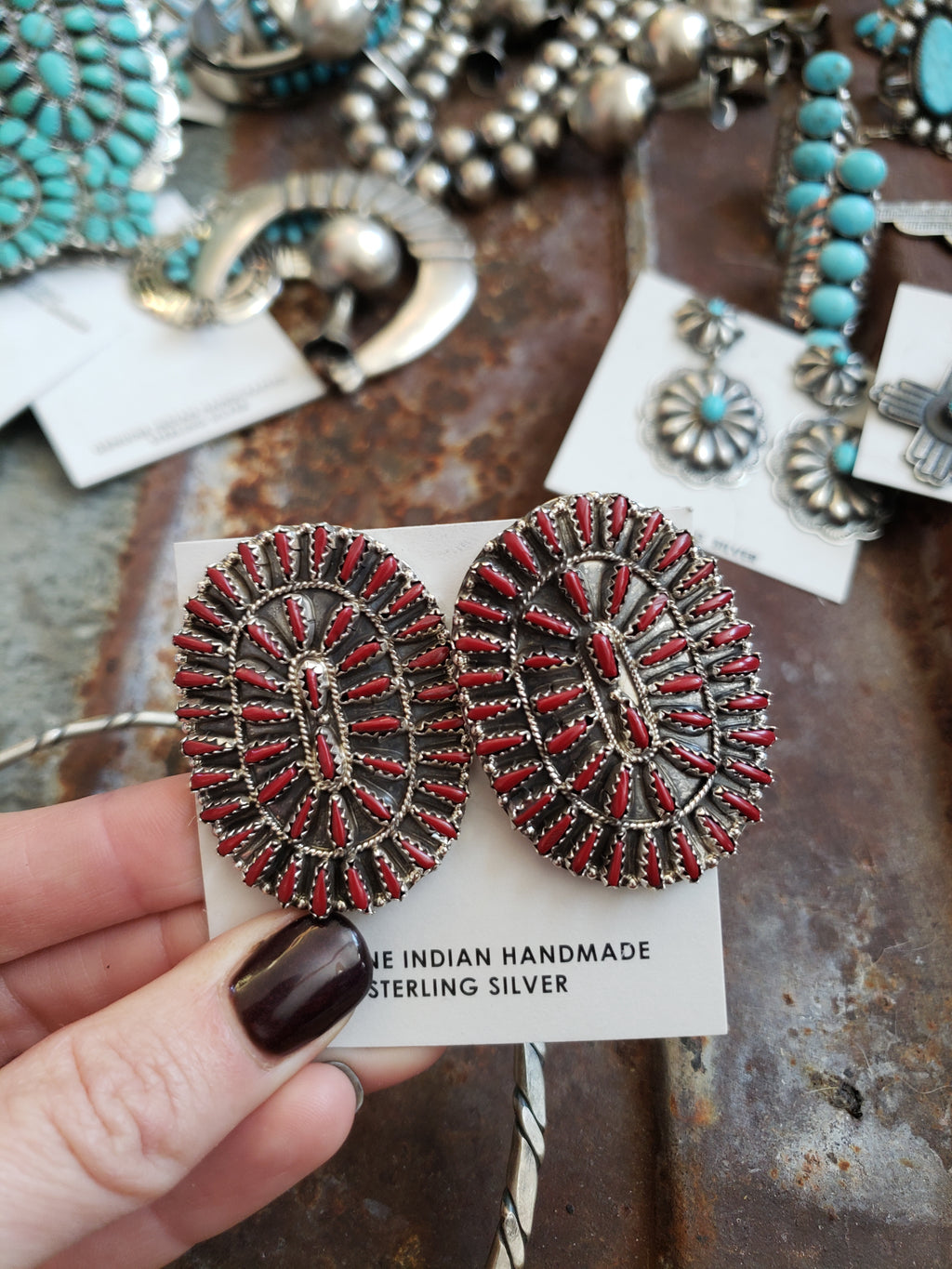 Coral Needlepoint Earrings SALE