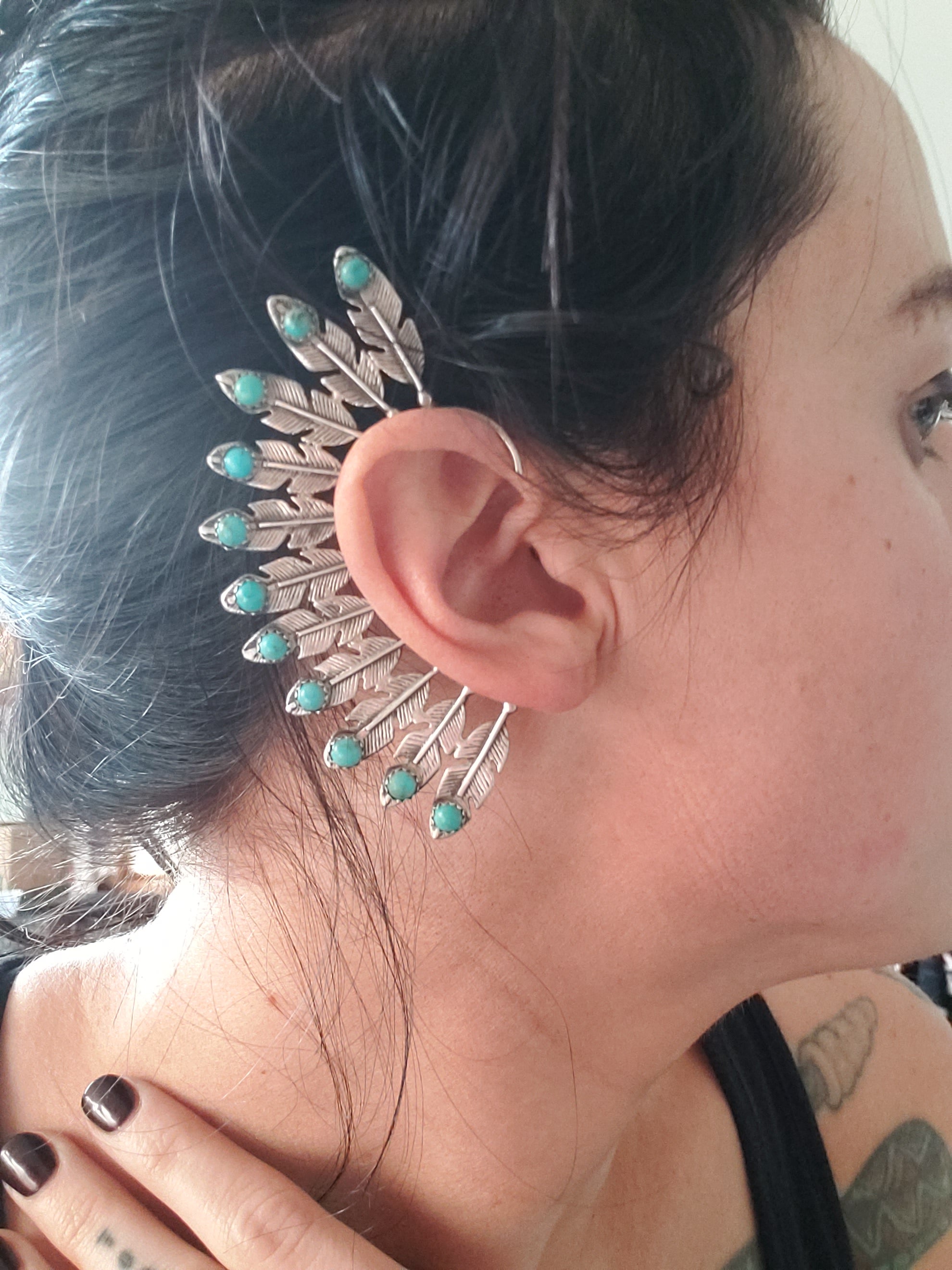 Turquoise Feather Ear Climber