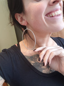 Huge Sterling Rope Hoop Earrings