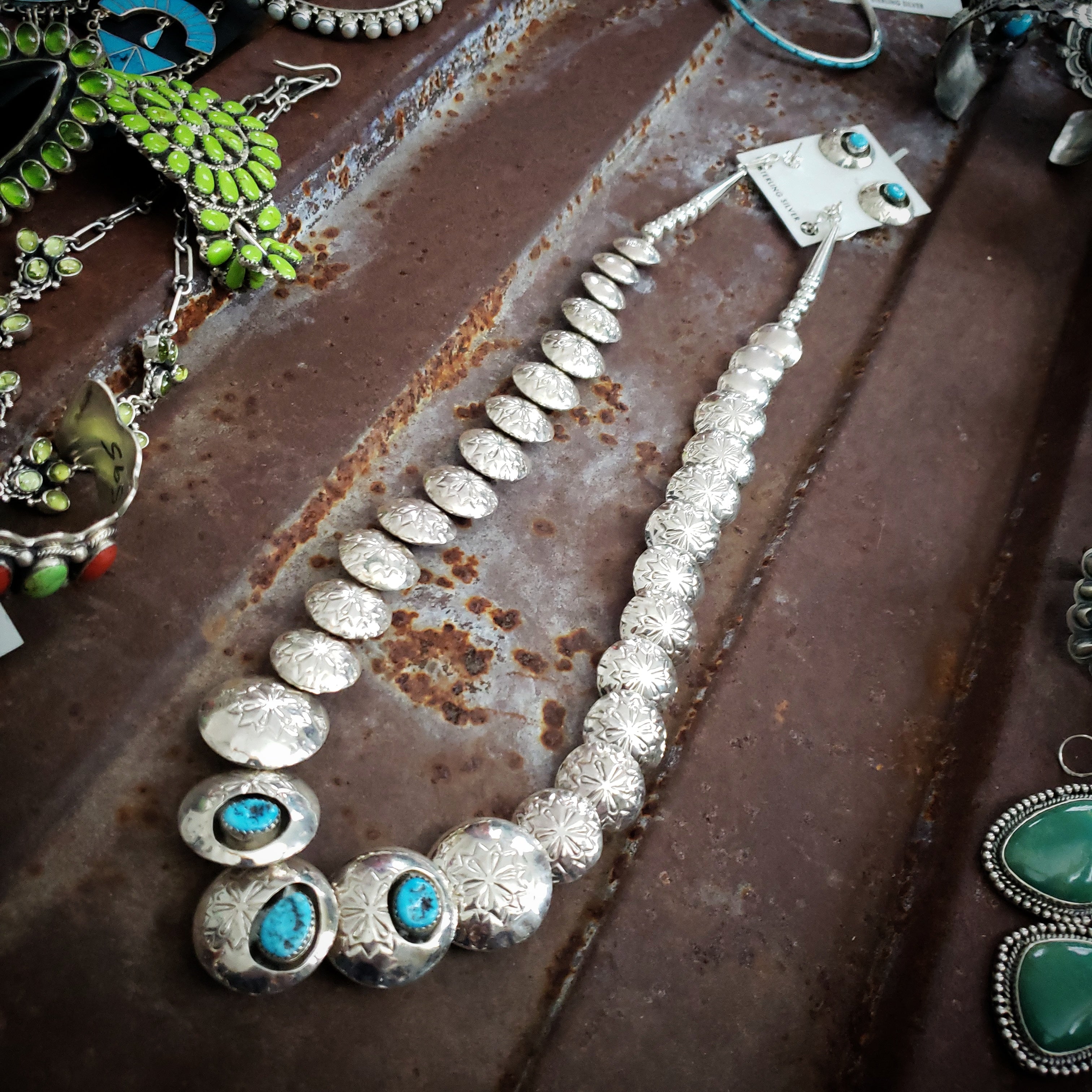 Reversible Turquoise/coral stamped beads