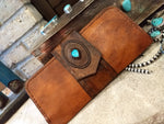 Leather Wallet with turquoise