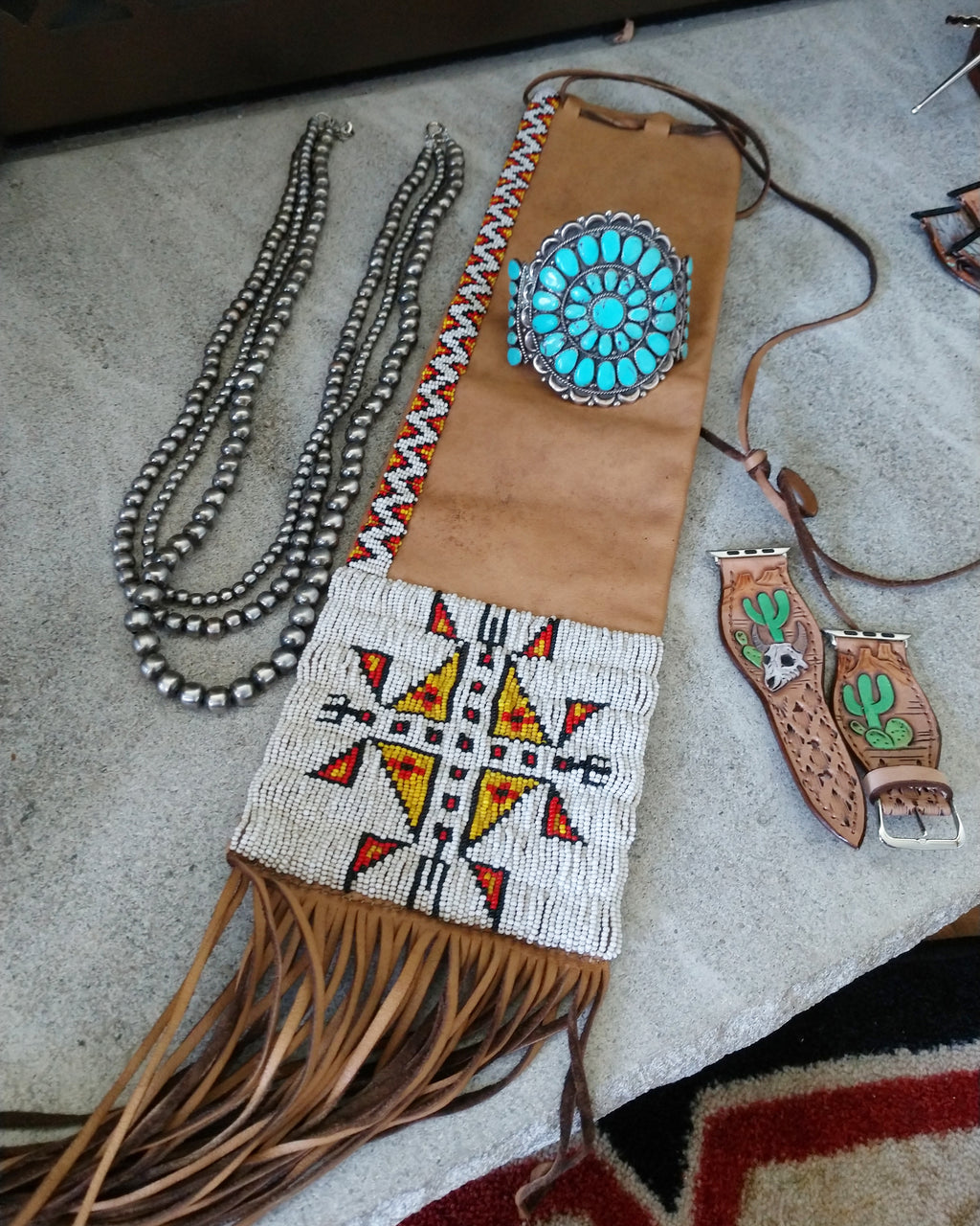 Vintage beaded peace pipe bag