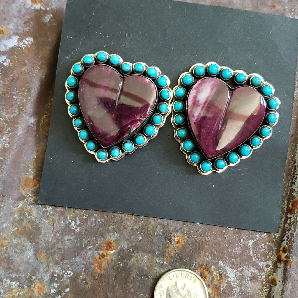 Federico Purple Spiny Oyster and Turquoise Heart Earrings