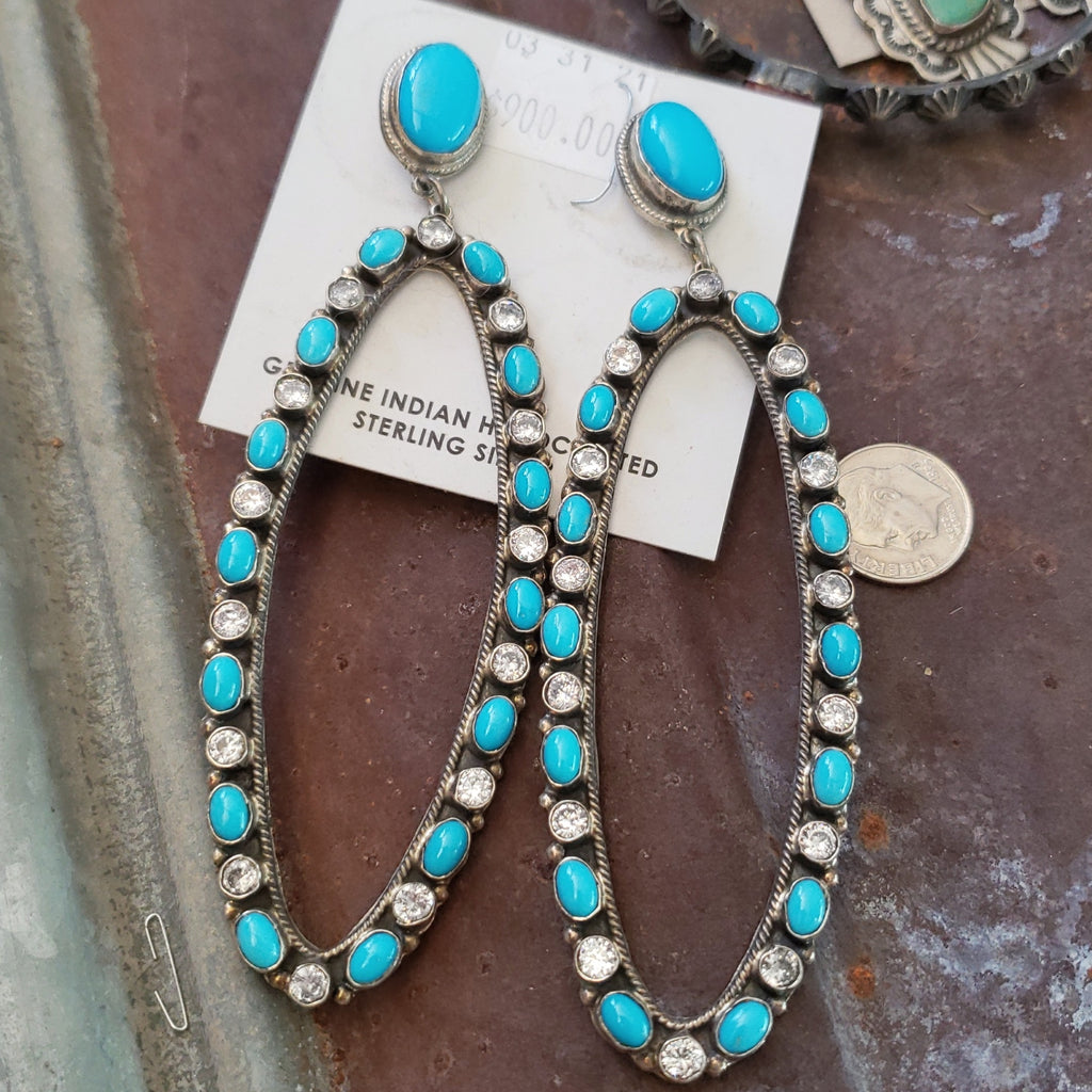 Turquoise and CZ Statement Earrings SALE