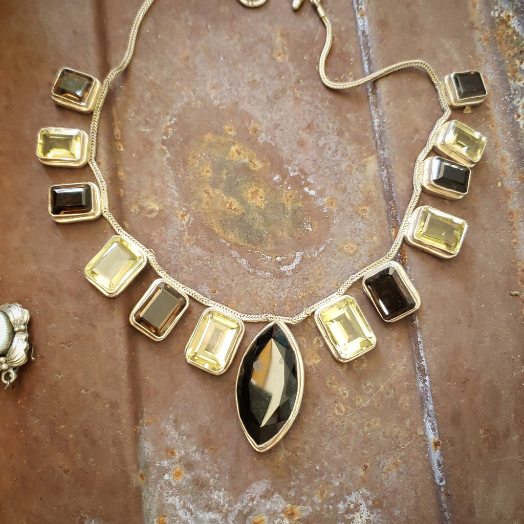 Vintage Smoky Topaz and Yellow Citrine Necklace SALE