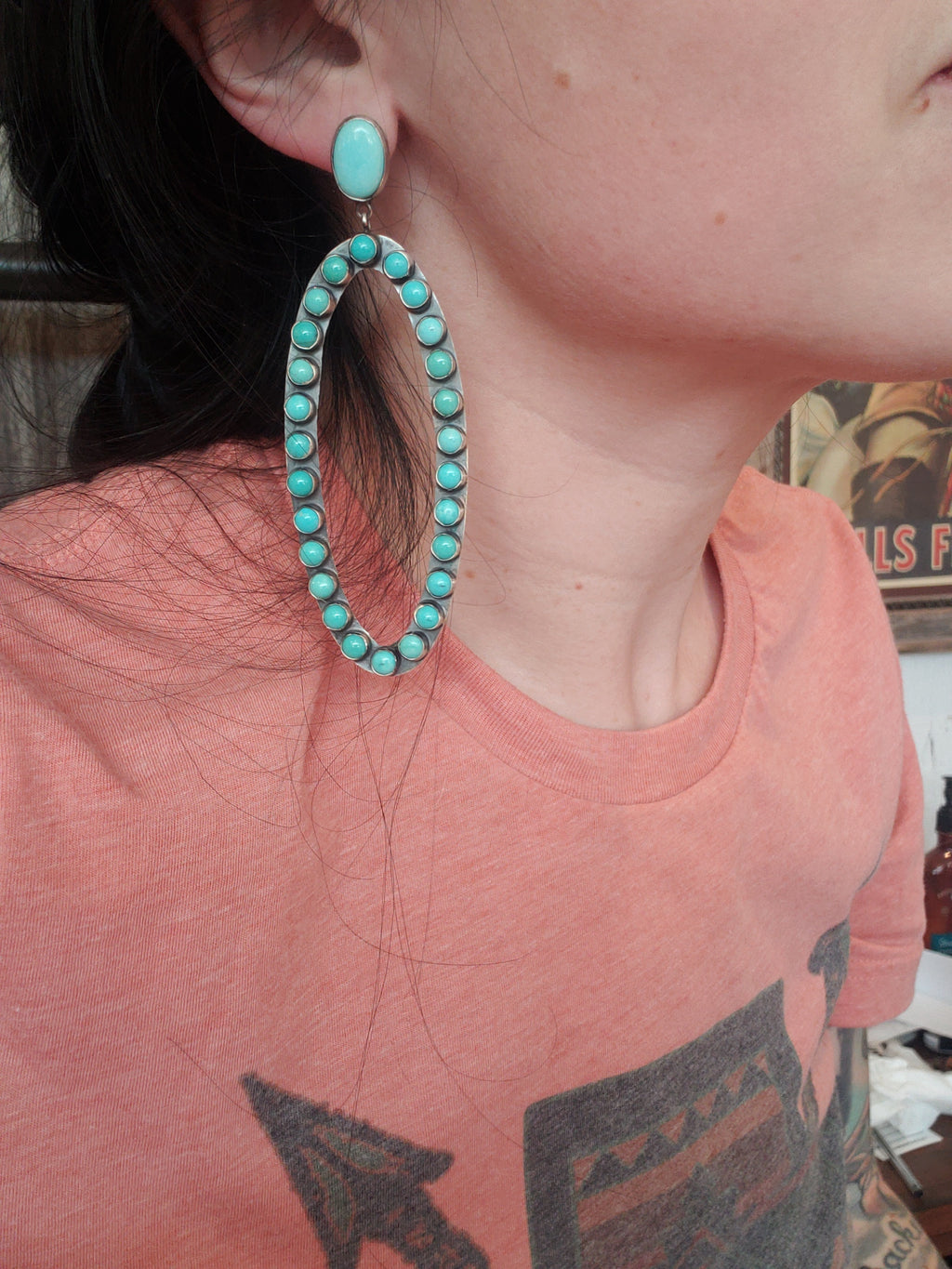 Turquoise Statement Hoop Earrings