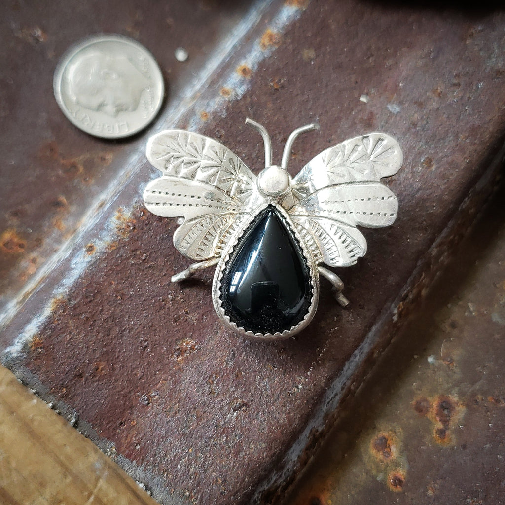 Sterling Onyx Bug Pin