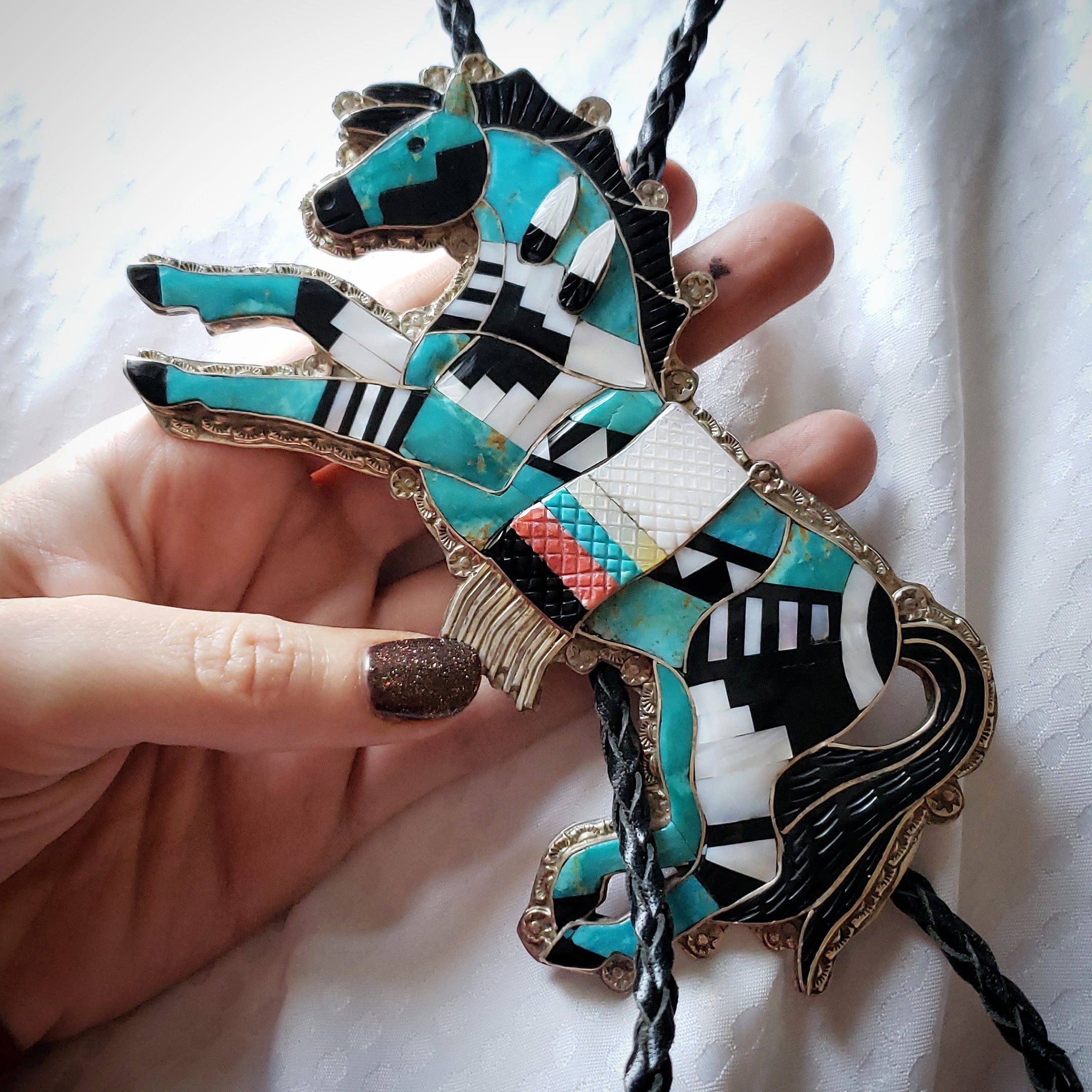 HUGE sterling horse statement Bolo Turquoise