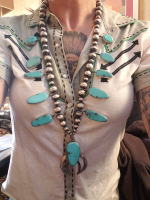 BIG statement Turquoise Squash Blossom Necklace by Chimney Butte