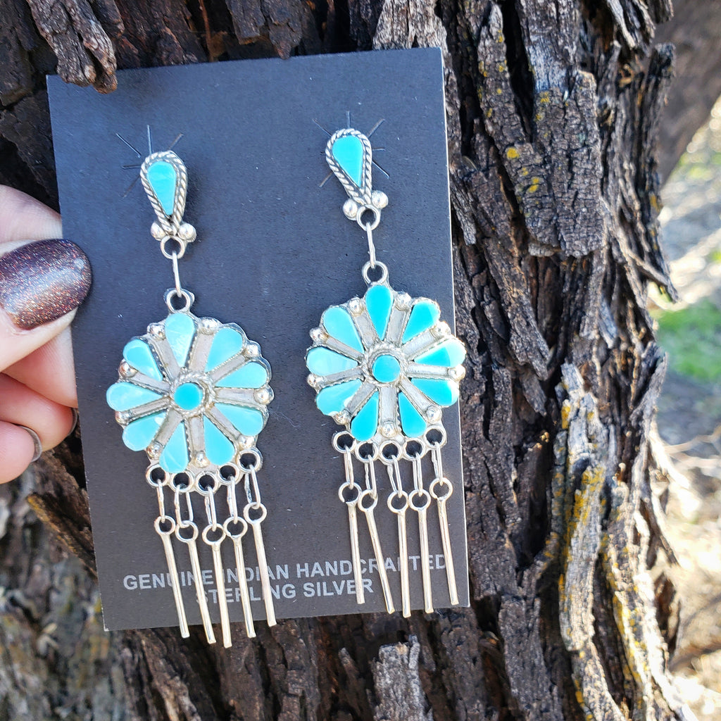 Turquoise Cluster Chandelier Earrings SALE