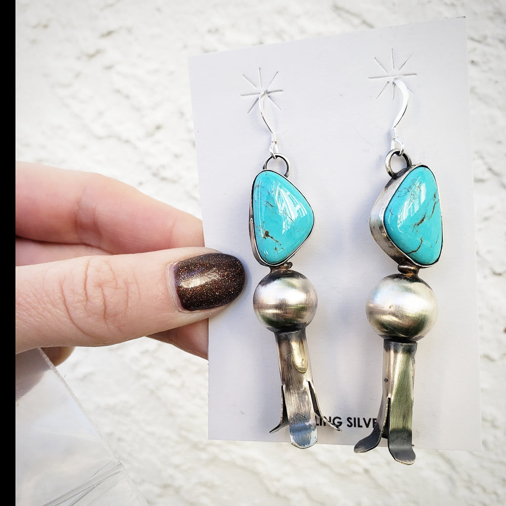 Chunky Turquoise Squash Blossom Earrings SALE