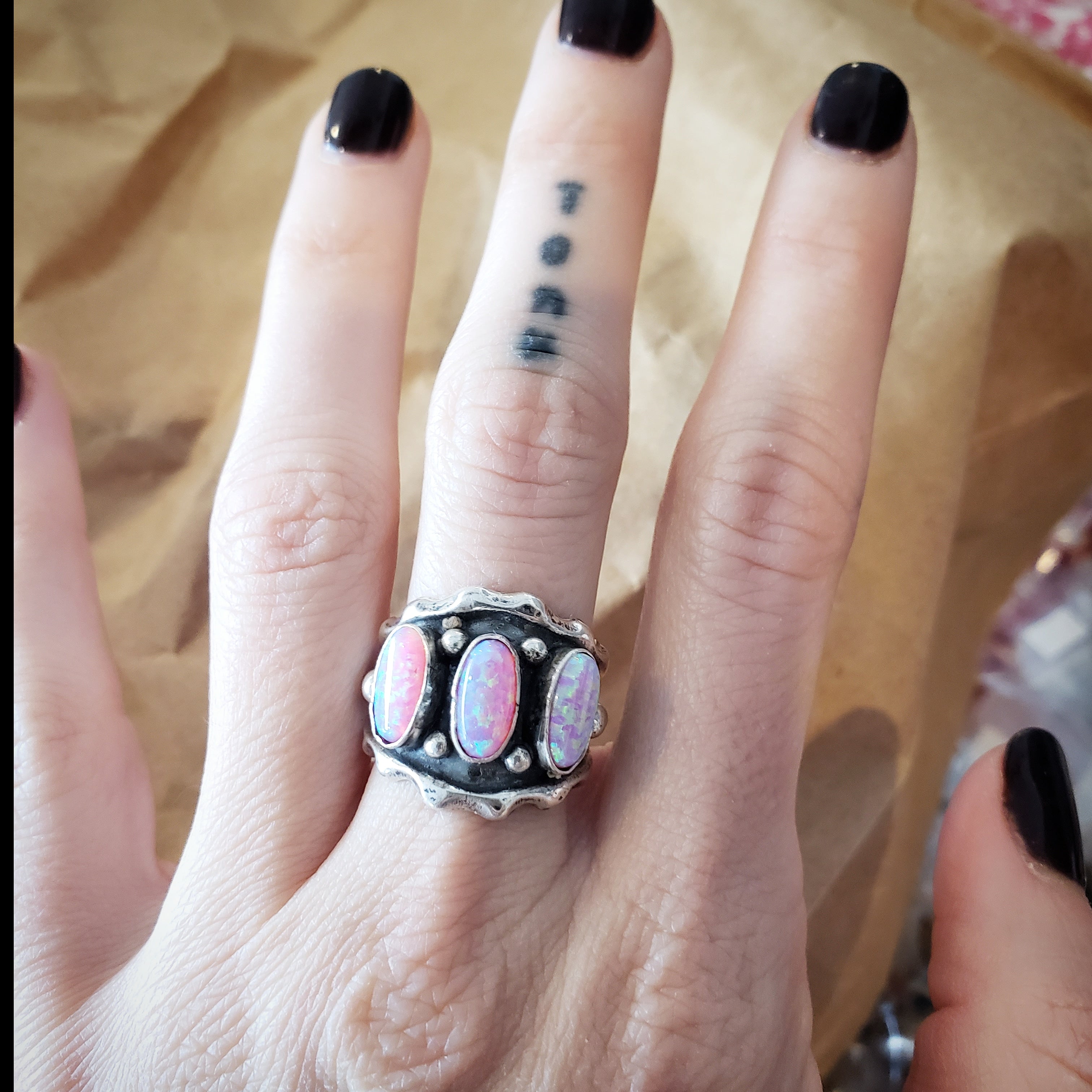 Pink Opal Cigar Band Ring