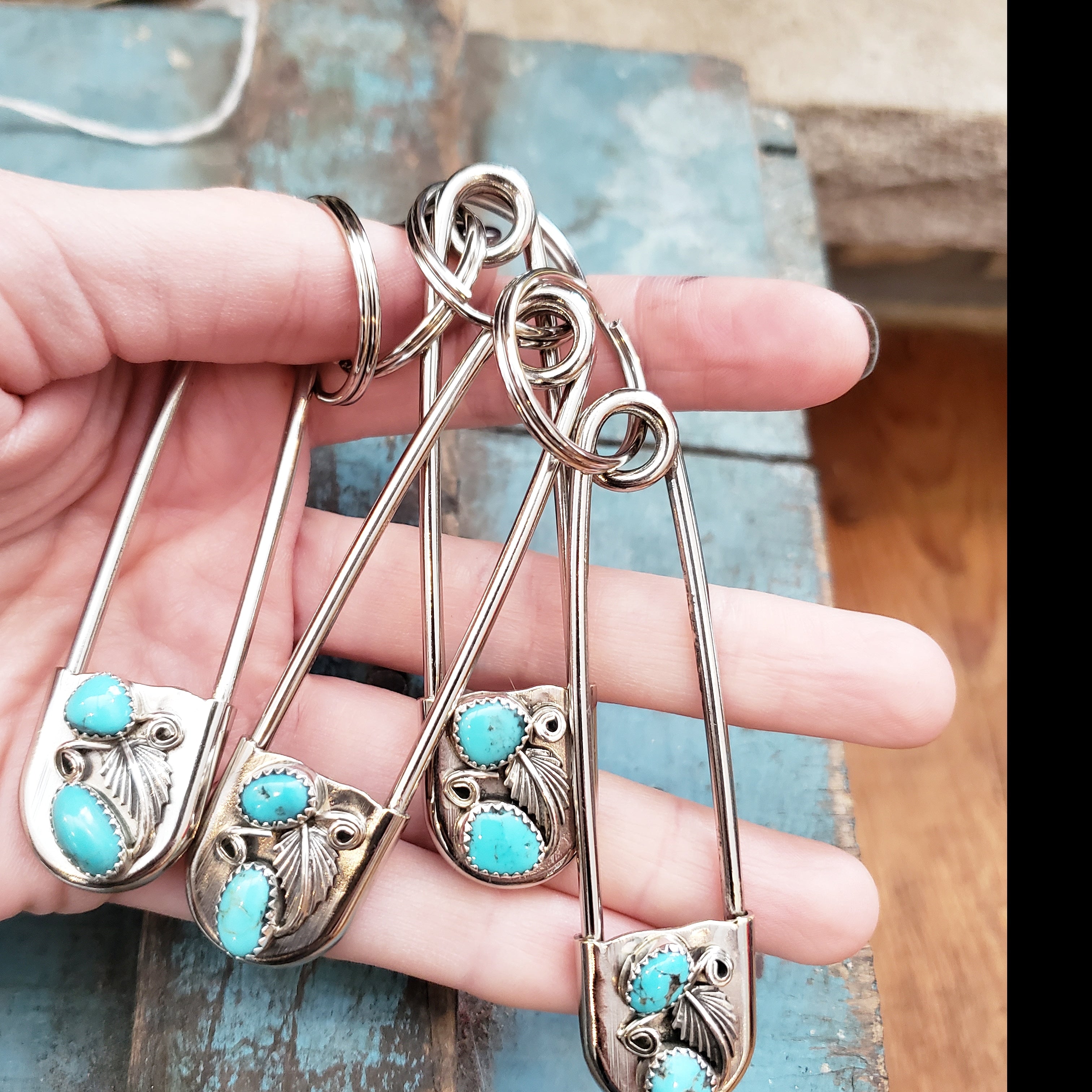 Turquoise Safety Pin Keychains