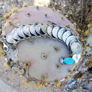 Mercury Dime Turquoise Slinky Bracelet SALE