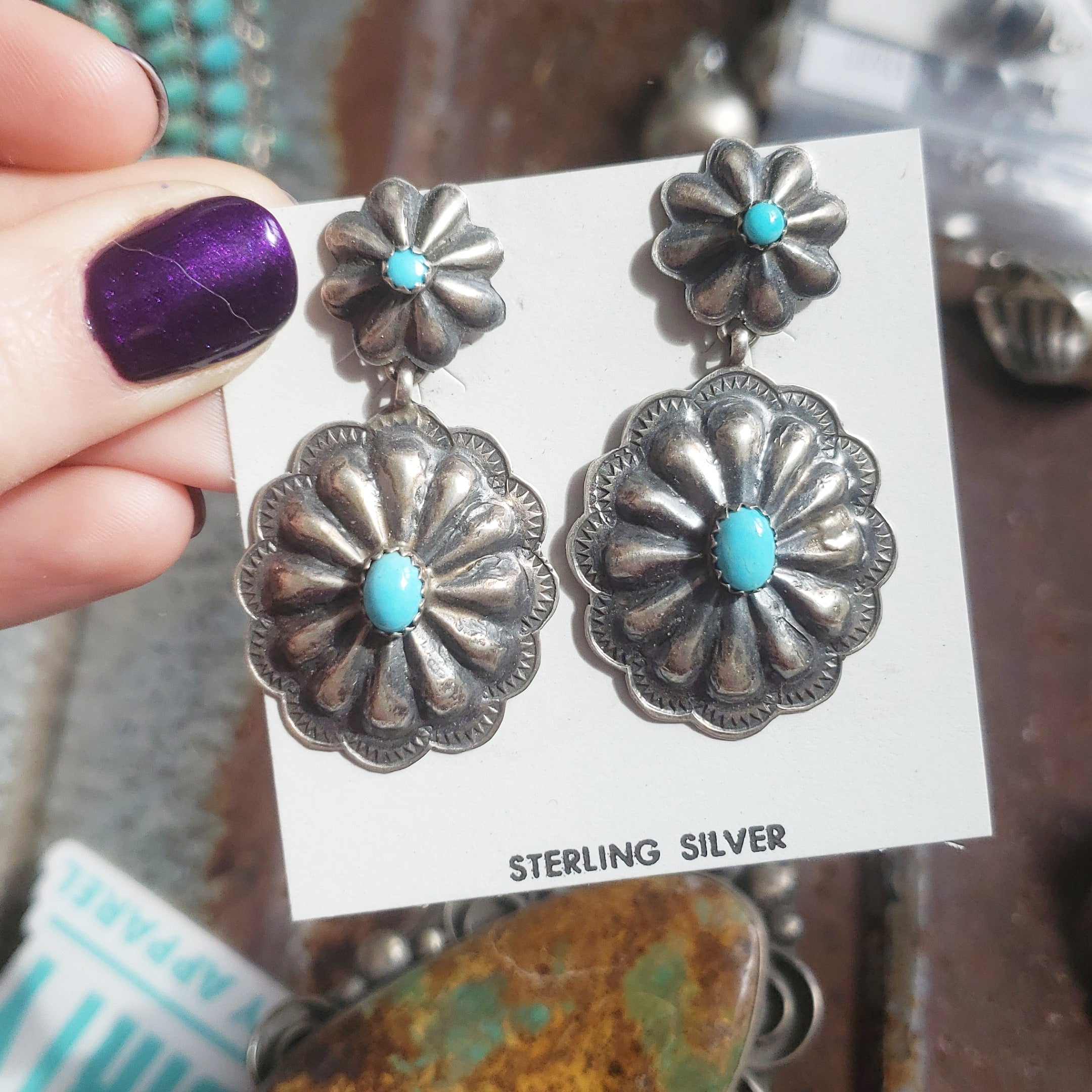 Turquoise Concho Earrings