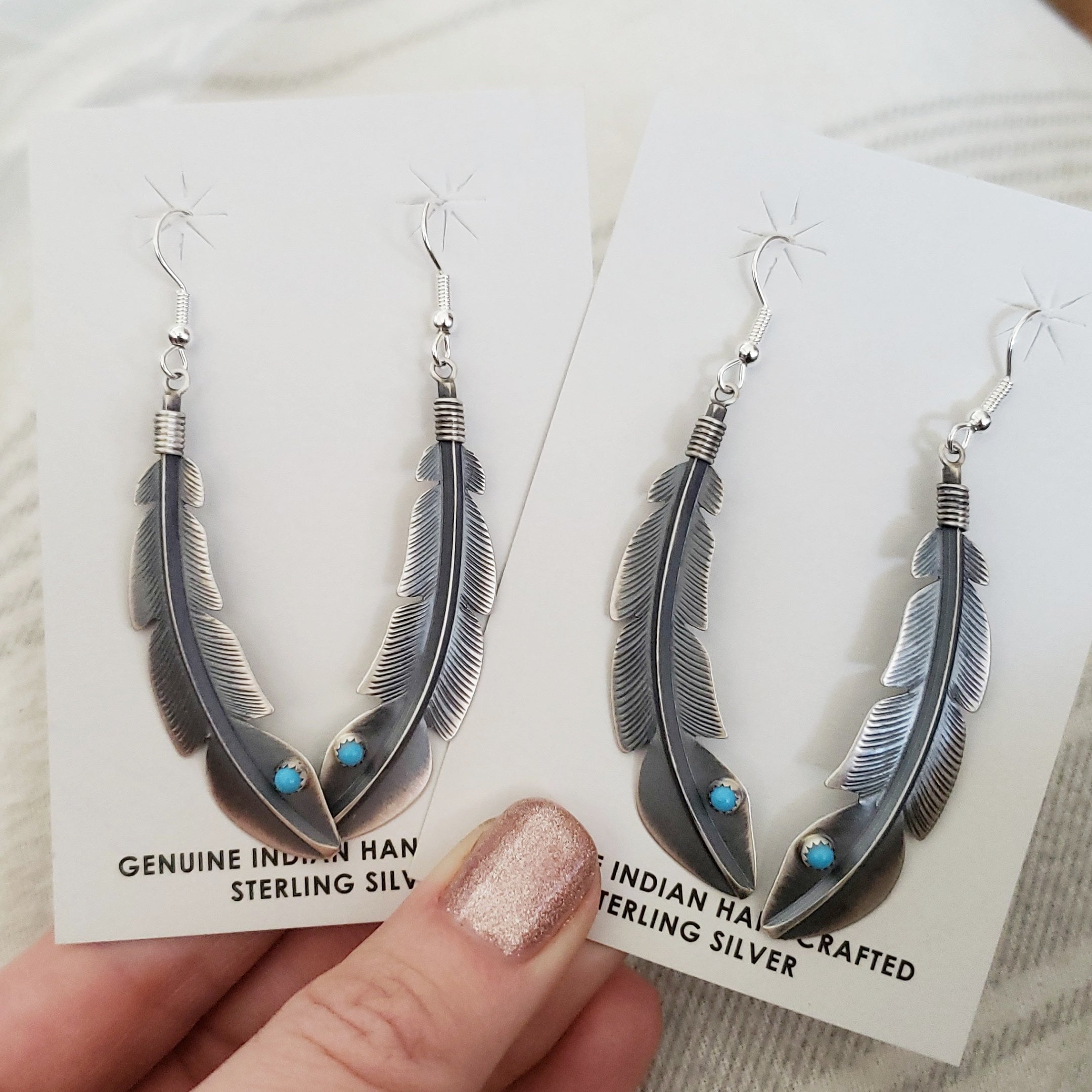 Turquoise Feather Earrings